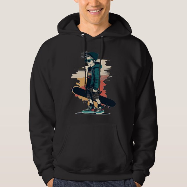 Cool Skateboard Boy Hoodie (Front)