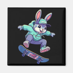 Cool skateboard bunny funny rabbit skating easter magnet