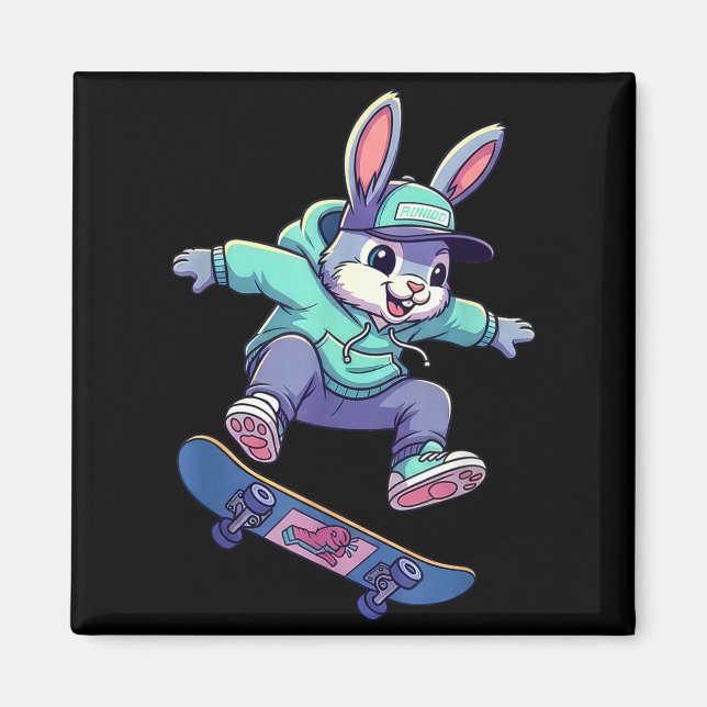 Cool skateboard bunny funny rabbit skating easter magnet (Front)