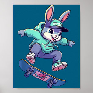 Cool skateboard bunny funny rabbit skating easter poster