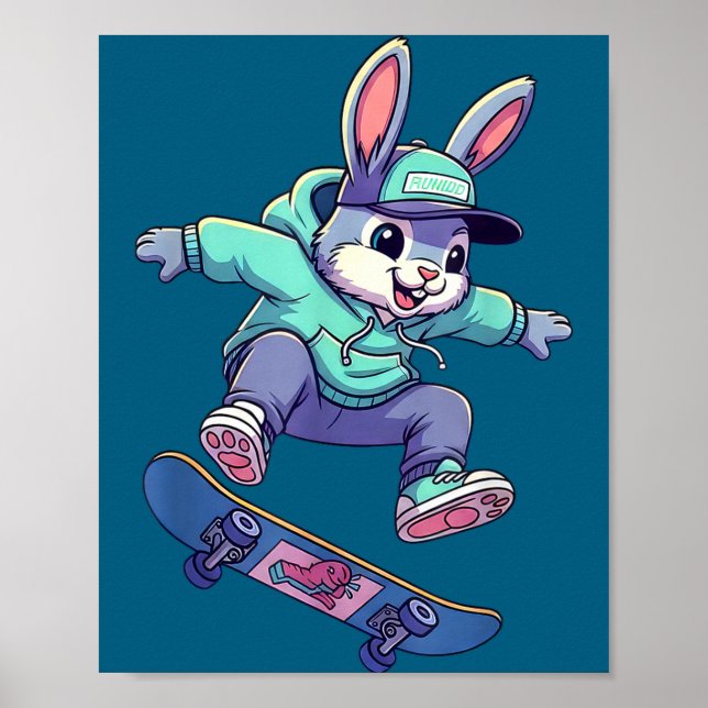 Cool skateboard bunny funny rabbit skating easter poster (Front)
