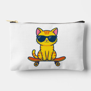 Cool Skateboarding Cat Wearing Sunglasses Cartoon Accessory Pouch