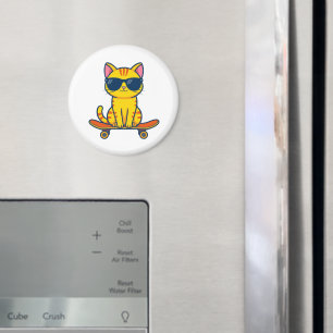 Cool Skateboarding Cat Wearing Sunglasses Cartoon Magnet