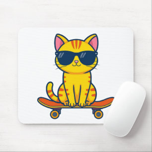 Cool Skateboarding Cat Wearing Sunglasses Cartoon  Mouse Pad