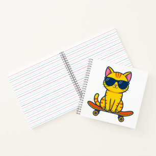 Cool Skateboarding Cat Wearing Sunglasses Cartoon Notebook