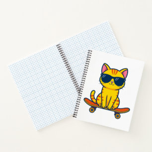 Cool Skateboarding Cat Wearing Sunglasses Cartoon  Notebook