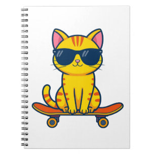 Cool Skateboarding Cat Wearing Sunglasses Cartoon  Notebook