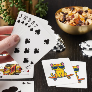 Cool Skateboarding Cat Wearing Sunglasses Cartoon Playing Cards