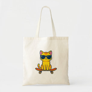 Cool Skateboarding Cat Wearing Sunglasses Cartoon Tote Bag