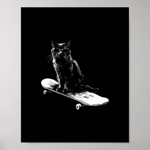 Cool Skateboarding Cat With Sungles For Men Women  Poster