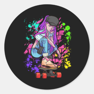 Cool Skateboarding Chick Street Paint Ramp Queen S Classic Round Sticker