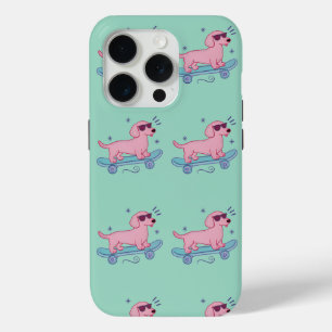 Cool Skateboarding Dachshund Funny Dog Art iPhone 15 Pro Case