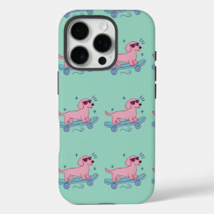 Cool Skateboarding Dachshund   Funny Dog Art iPhone 16 Pro Case
