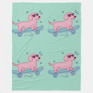 Cool Skateboarding Dachshund Funny Dog Art Fleece Blanket