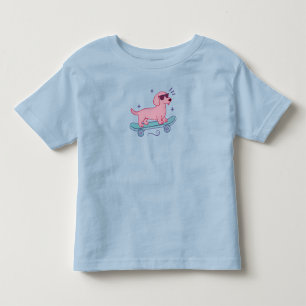 Cool Skateboarding Dachshund Funny Dog Art Toddler T-Shirt