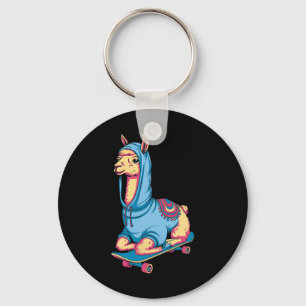 Cool Skateboarding Llama In Hoodie Funny Animals S Key Ring