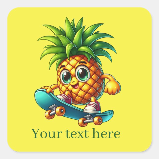 Cool skateboarding  pineapple add text Summer Square Sticker (Front)