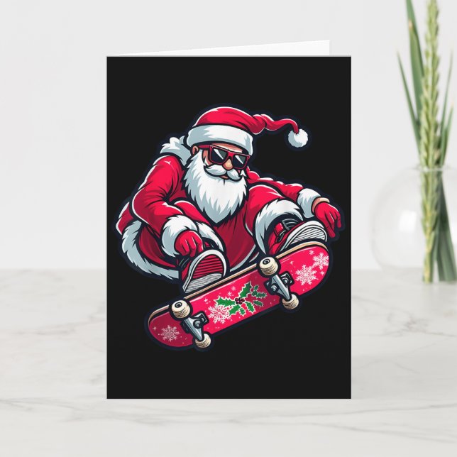 Cool Skateboarding Santa Claus Christmas Pajama Ki Card (Front)