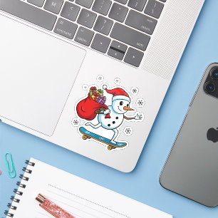 Cool Skateboarding Snowman Funny Christmas Skate