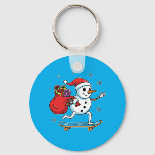 Cool Skateboarding Snowman Funny Christmas Skate Key Ring