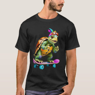 Cool Skateboarding Turtle Cartoon Animal Character T-Shirt