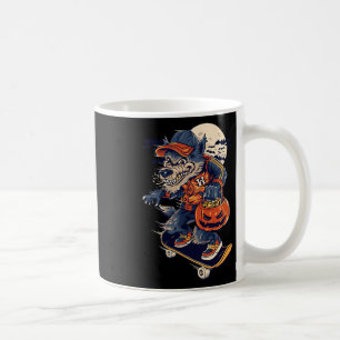 Cool Skateboarding Wolf Carrying A Halloween Pumpk Coffee Mug