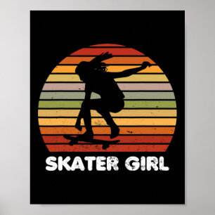Cool Skater Art Girl Skateboarding Skateboard Skat Poster