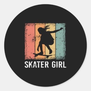 Cool Skater Art Women Girls Skateboarding Skateboa Classic Round Sticker