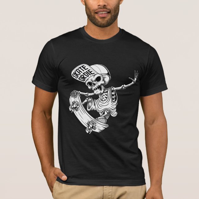 Cool Skater Skeleton - Grunge & Emo Streetwear T-Shirt (Front)