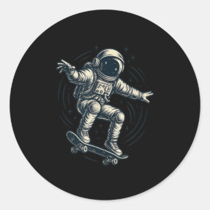 Cool Skating Astronaut Costume For Boys And Girls  Classic Round Sticker