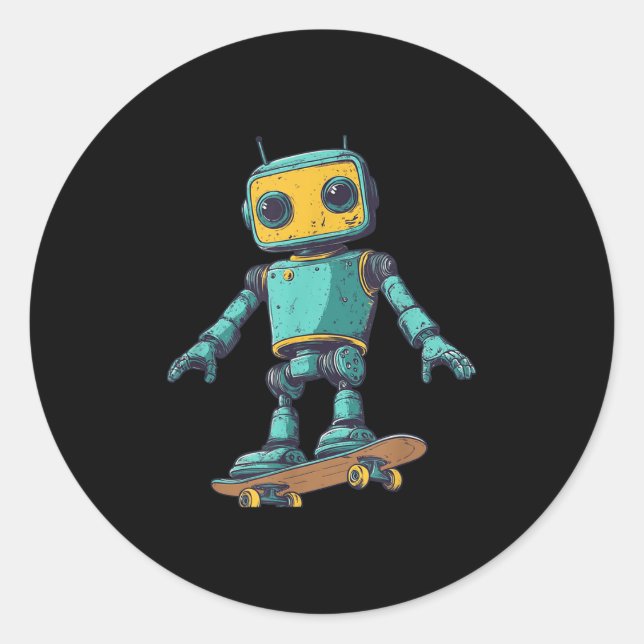 Cool Skating Robot With Skateboard Costume  Classic Round Sticker (Front)