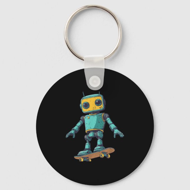 Cool Skating Robot With Skateboard Costume  Key Ring (Front)