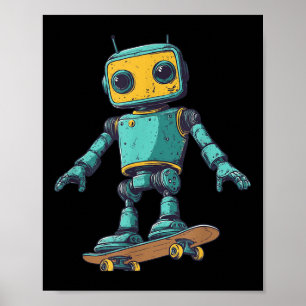 Cool Skating Robot With Skateboard Costume  Poster