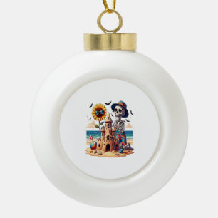 Cool Skeleton at the Beach Ceramic Ball Christmas Ornament