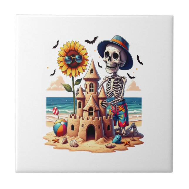 Cool Skeleton at the Beach Ceramic Tile (Front)
