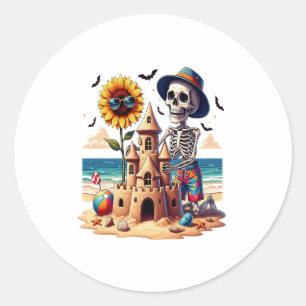 Cool Skeleton at the Beach Classic Round Sticker