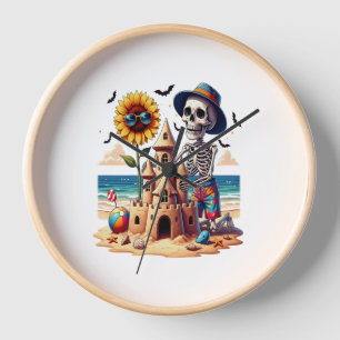 Cool Skeleton at the Beach Clock