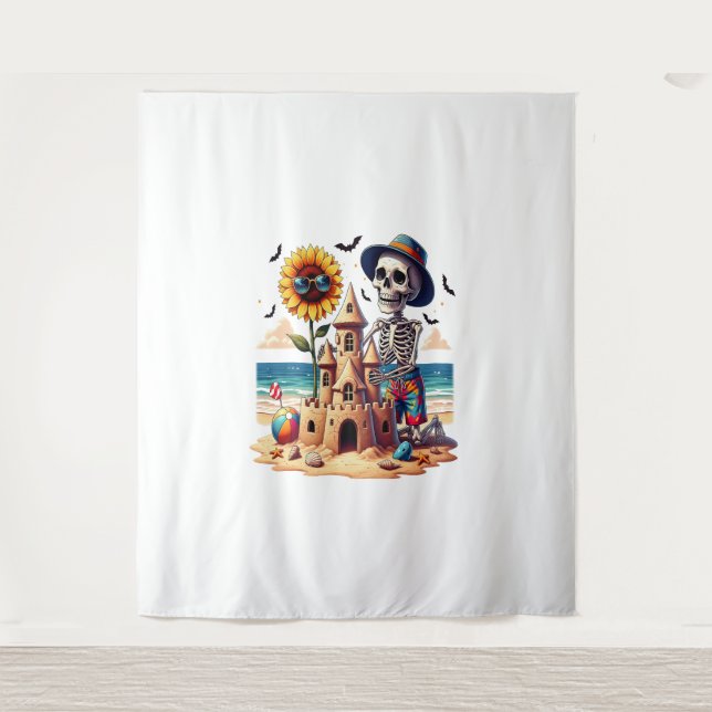 Cool Skeleton at the Beach Tapestry (Front)