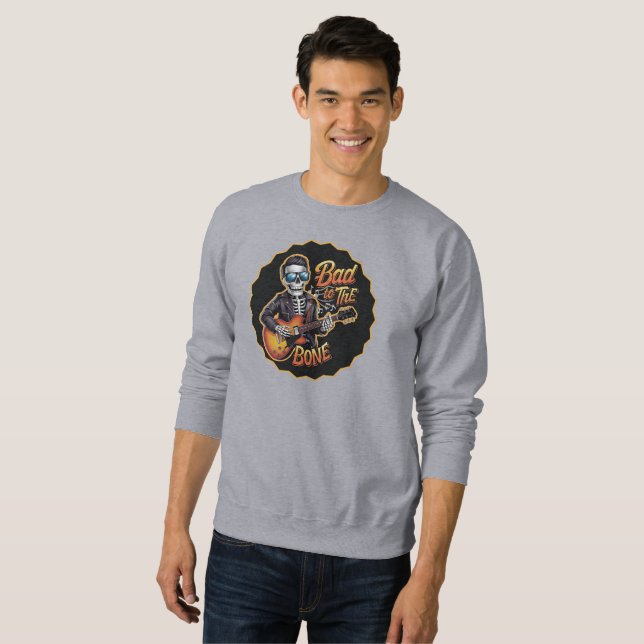 Cool Skeleton Bad to the Bone with Guitar Sweatshirt (Front Full)