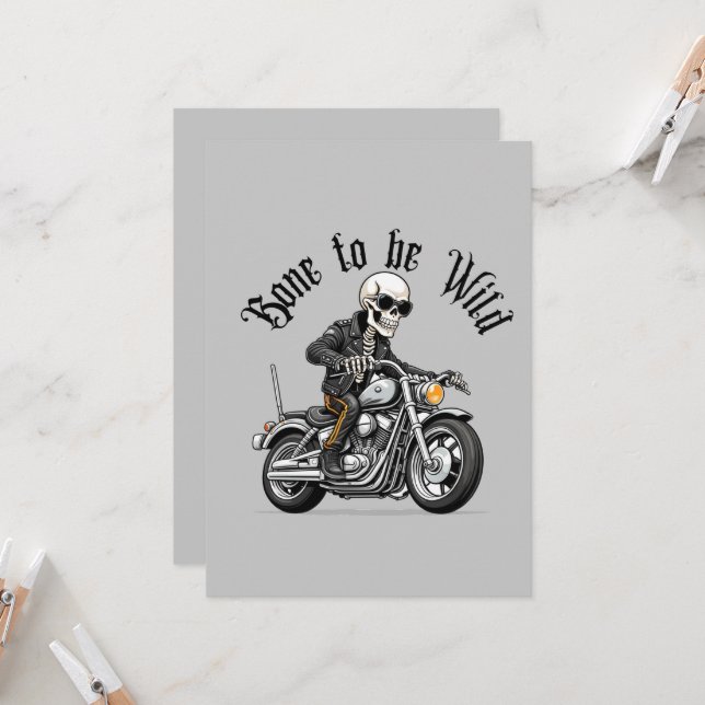 Cool Skeleton Bone to be Wild Riding a Motorcycle  Invitation (Front/Back In Situ)