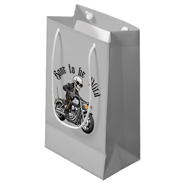 Cool Skeleton Bone to be Wild Riding a Motorcycle  Small Gift Bag (Front Angled)