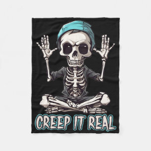 Cool Skeleton Boy Wearing A Beanie Hat Fleece Blanket