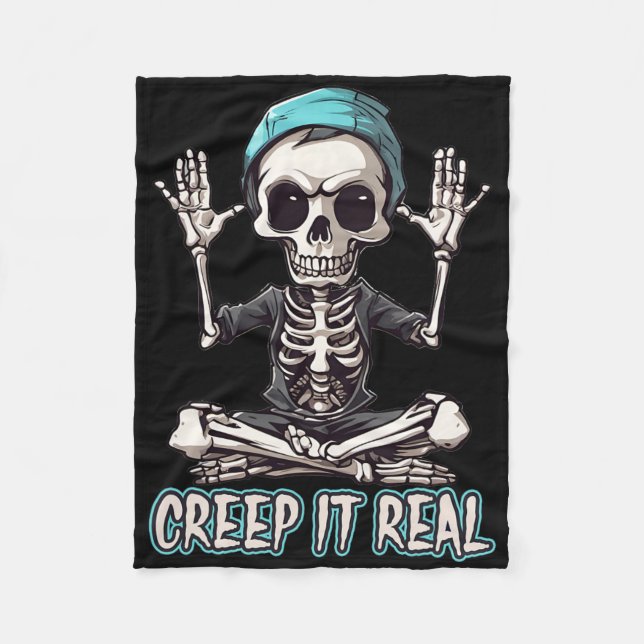 Cool Skeleton Boy Wearing A Beanie Hat  Fleece Blanket (Front)