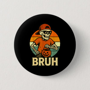 Cool Skeleton Bruh Halloween Shirt Kids Teen Boys 6 Cm Round Badge