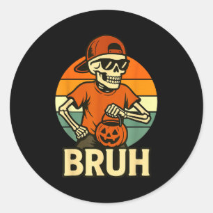 Cool Skeleton Bruh Halloween Shirt Kids Teen Boys Classic Round Sticker