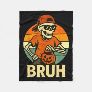 Cool Skeleton Bruh Halloween Shirt Kids Teen Boys Fleece Blanket