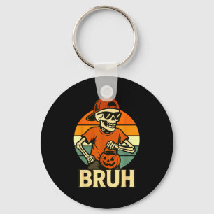 Cool Skeleton Bruh Halloween Shirt Kids Teen Boys  Key Ring