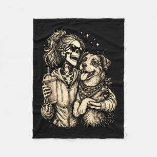 Cool Skeleton Girl With Dog - Gothic Pet Lover Fleece Blanket