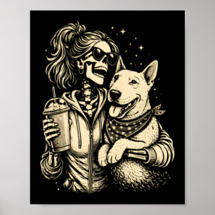 Cool Skeleton Girl With Dog - Gothic Pet Lover Poster