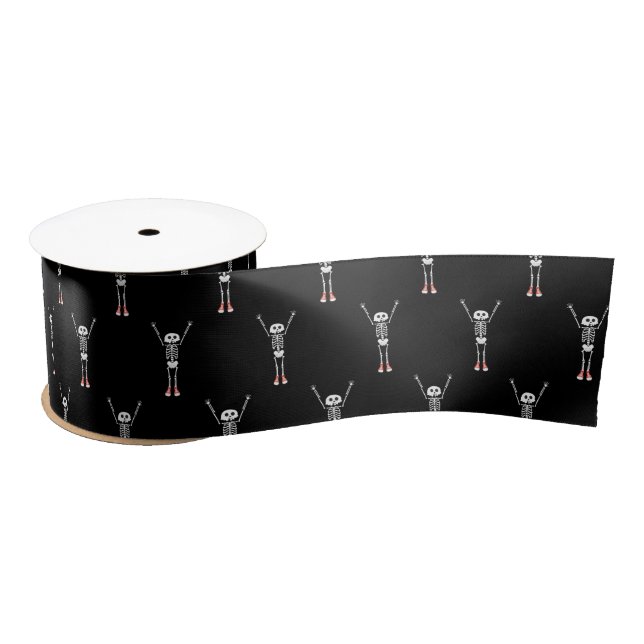Cool Skeleton Halloween Pattern Satin Ribbon (Spool)